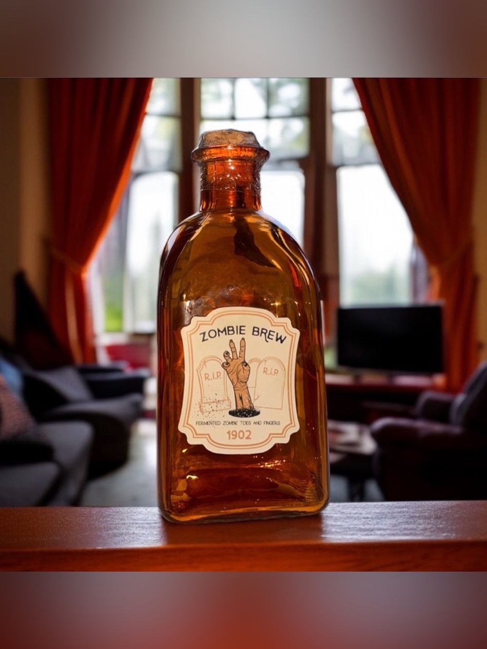 Zombie Brew Amber Glass Bottle - Decorative Apothecary Bottle - Picture 1 of 1